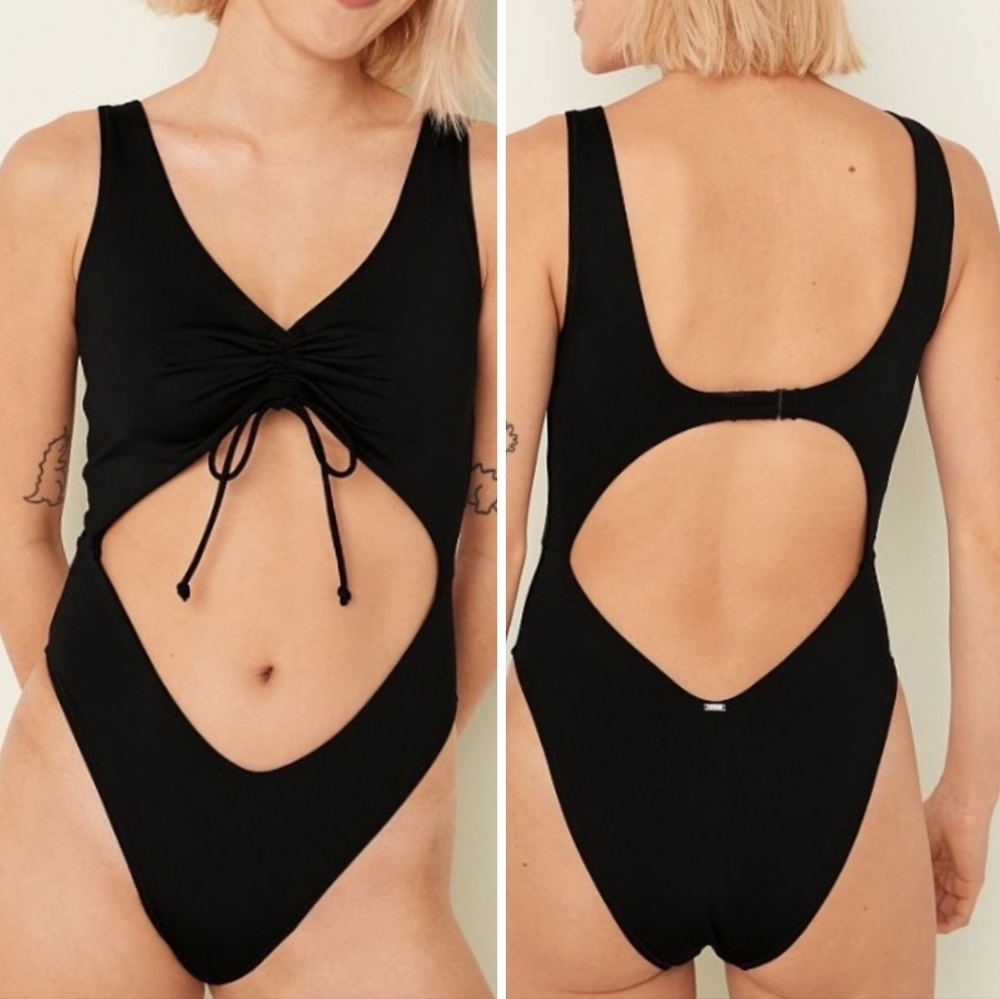 VS Pink Black Scrunch Front Monokini Swimsuit